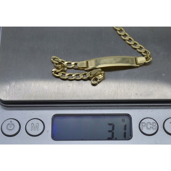 REAL 10K Yellow Gold 6 Flat Curb ID baby Childrens Bracelet + Engraving 3.1gr - Picture 4 of 7